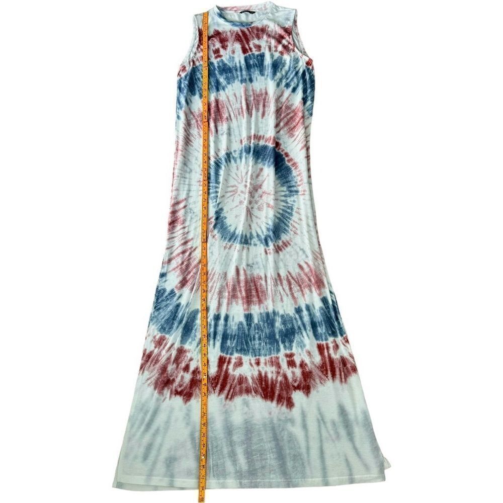 SHEIN Sleeveless Red Blue Tie Dye Split Hem Crewneck Pullover Maxi Dress. Large. - Picture 5 of 9